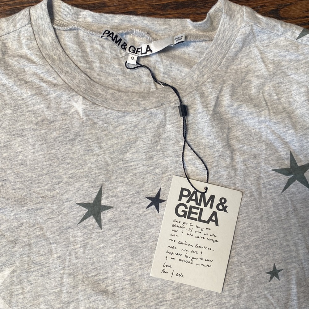 NWT PAM & GELA Stars Graphic T-Shirt in Heather Grey, Size S - Picture 4 of 8